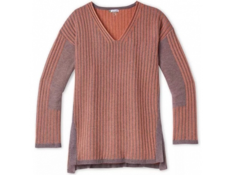 Светр жіночий Smartwool Women's Shadow Pine V-Neck Rib Sweater (Sparrow Heather/Sunset Coral Heather, M)